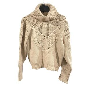 Ophelia Roe Sweater Women's M Beige Turtleneck Cable Knit Cozy Soft Cropped NWT